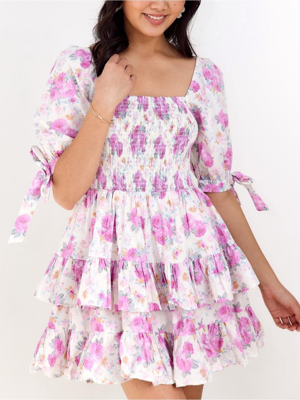 Fab’rik smocked floral ruffled mini dress